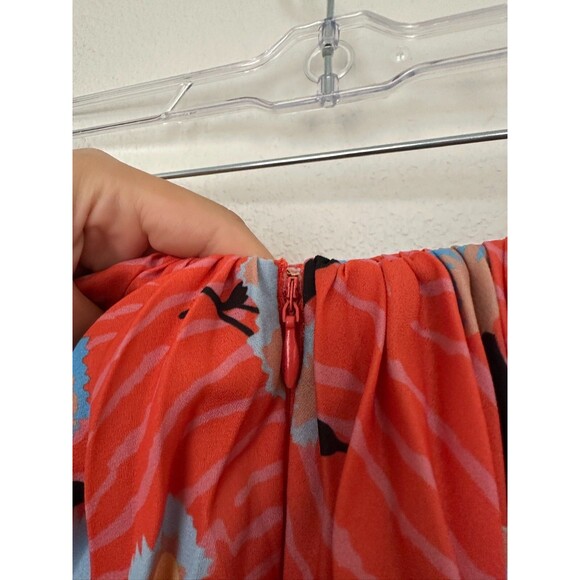 Self-Portrait Off Shoulder Pleated Ruffle Floral Tropical Midi Dress Orange Sz 0 - Picture 8 of 12